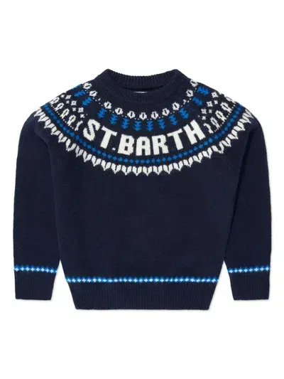 Mc2 Saint Barth Kids' Fair Isle-knit Crew-neck Jumper In Blue