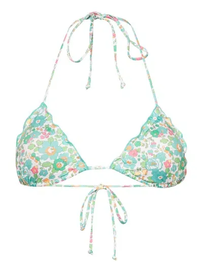 Mc2 Saint Barth Floral-print Bikini Top In 绿色