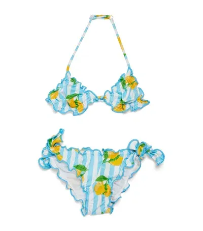 Mc2 Saint Barth Kids' Frilled Lemon Bikini In Blue