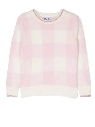 Mc2 Saint Barth Kids' Gingham-knit Crew-neck Jumper In Pink