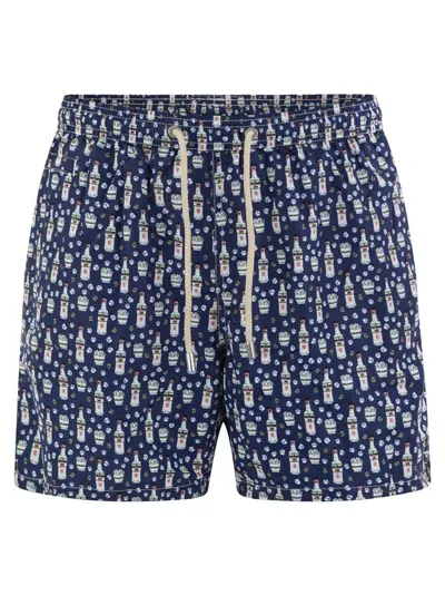 Mc2 Saint Barth Lightweight Fabric Swim Boxer Shorts With Print In Blue