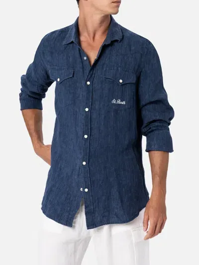 Mc2 Saint Barth Greg Linen Shirt In Blue