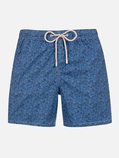 Mc2 Saint Barth Logo-patch Floral-print Swim Shorts In Blue