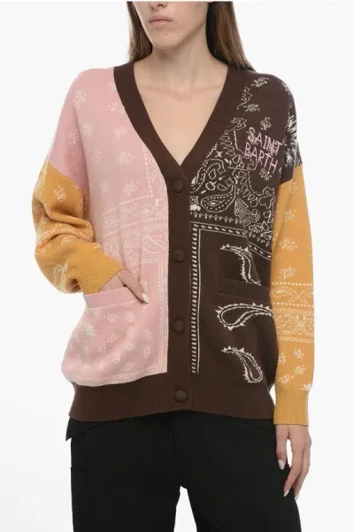 Mc2 Saint Barth Paisley Motif Color Block V-neck Cardigan In Multi