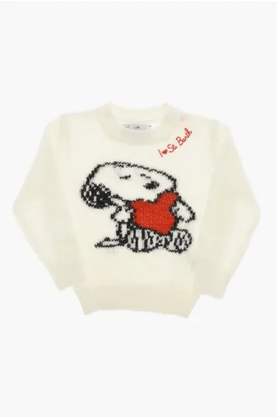 Mc2 Saint Barth Peanuts Crew-neck Sweater With Embroidery And Rhinetone In White