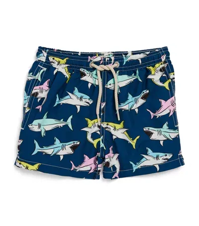 Mc2 Saint Barth Kids' Sharks Swim Shorts In Blue