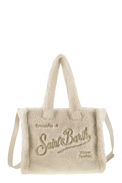 Mc2 Saint Barth Small Soft Sherpa Bag With Saint Barth Logo And Shoulder Strap In Beige