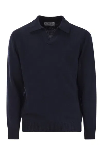 Mc2 Saint Barth Cashmere Blend Jumper With Polo Neck In Navy