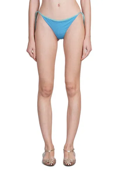 Mc2 Saint Barth Virgo String Lurex Bikini Bottoms In Blue