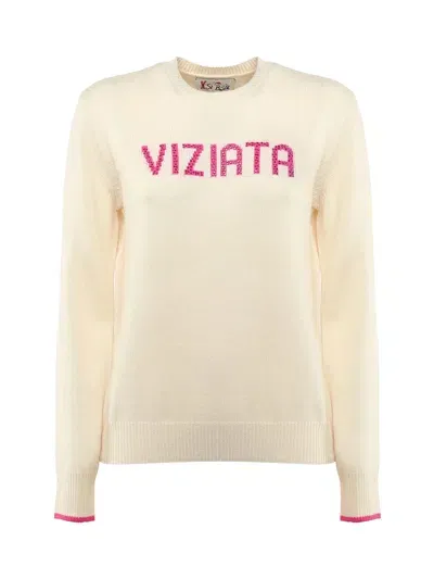 Mc2 Saint Barth Viziata Sweater With Rhinestones In White