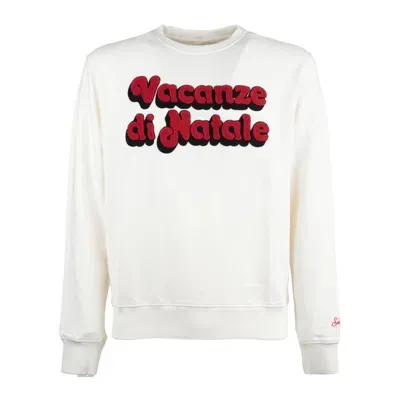 Mc2 Saint Barth Dolcevita Sweater In Wool Blend With Writing In White