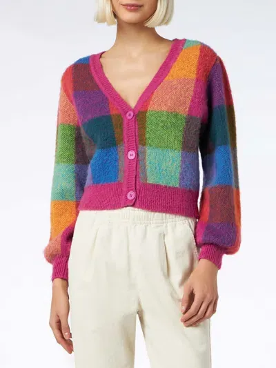 Mc2 Saint Barth Woman Brushed Cropped Cardigan With Puff Sleeves In Multicolor