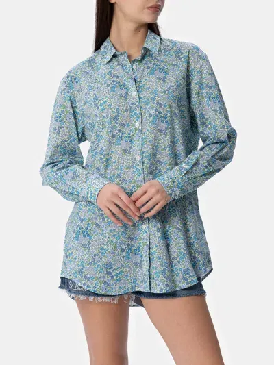 Mc2 Saint Barth Woman Cotton Shirt Brigitte With Joanna Luise Print Made With Liberty Fabric In Sky