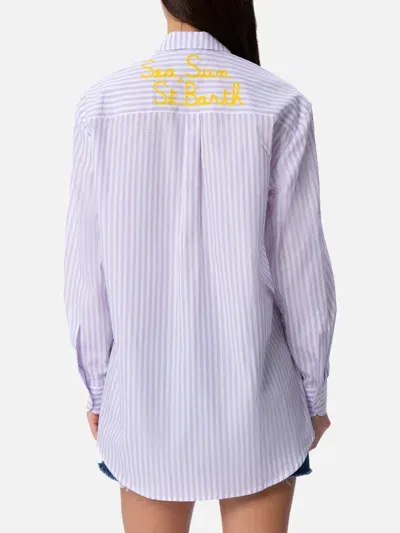 Mc2 Saint Barth Woman Cotton Shirt Brigitte With Striped Print In Gold