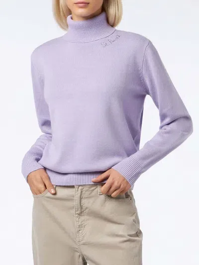 Mc2 Saint Barth Woman Knitted Lilac Turtleneck Sweater In Purple