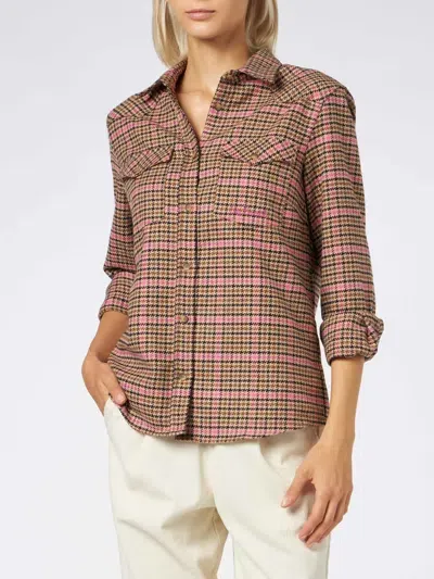 Mc2 Saint Barth Woman Overshirt With Pied De Poule Print In Brown