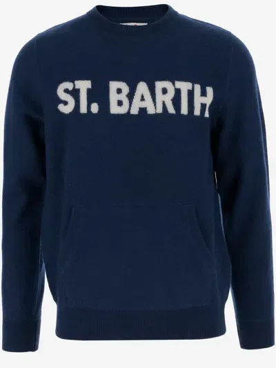 Mc2 Saint Barth Wool Pullover With Logo In Blue