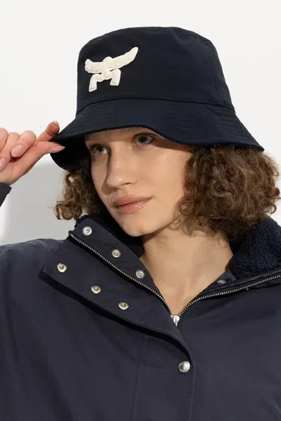 Mcm Logo Patch Bucket Hat In Navy Blue