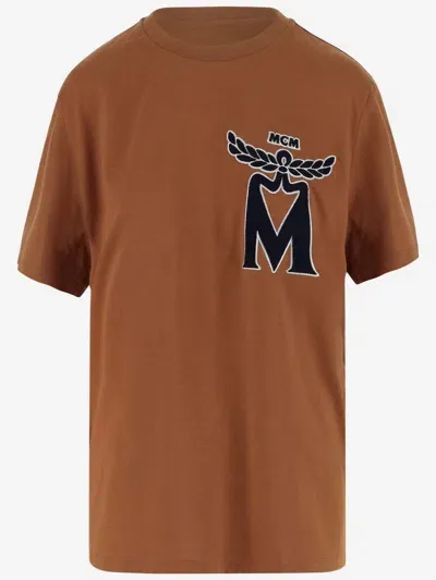 Mcm Cotton T-shirt With Logo In Brown