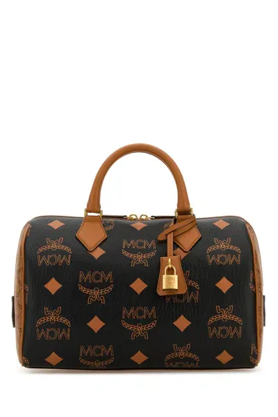 Mcm Printed Canvas Ella Boston Handbag In Black