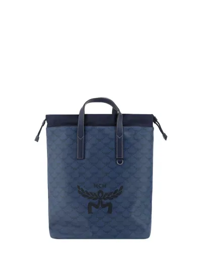 Mcm Visetos Printed Drawstring Backpack In Navy Blazer / Black