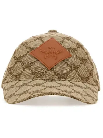 Mcm Monogram Logo Patch Baseball Cap In Beige