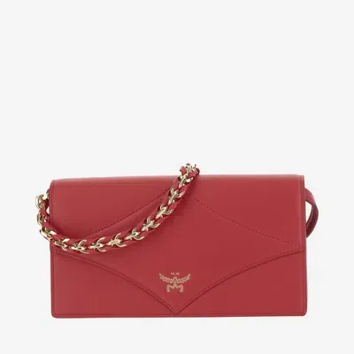 Mcm Logo Leather Shoulder Bag In Red