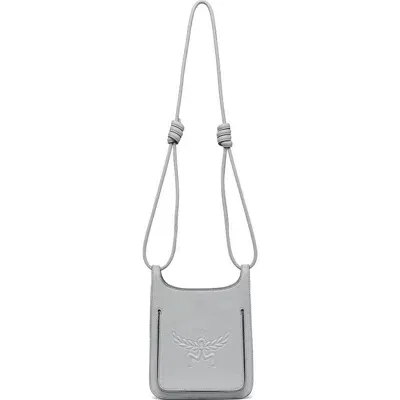 Mcm Mini Lauretos Leather Hobo Bag In Ice Grey