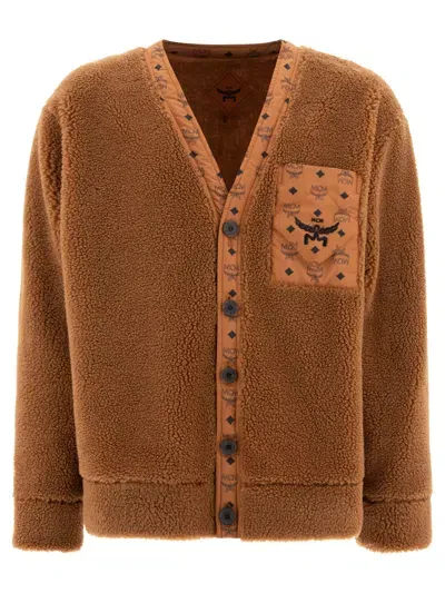 Mcm "monogram" Cardigan-style Fleece Jacket In Brown