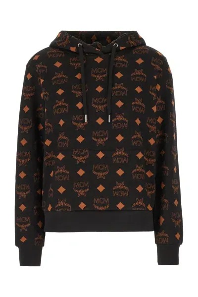 Mcm Monogram-pattern Cotton Hoodie In Black