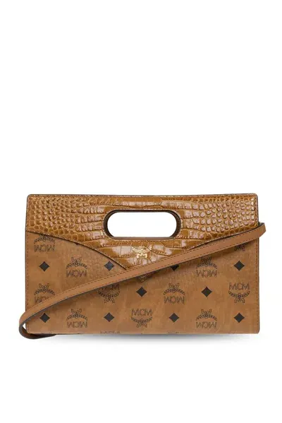 Mcm Monogram Panelled Top Handle Bag In Brown