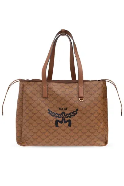 Mcm Monogram Printed Tote Bag In Brown