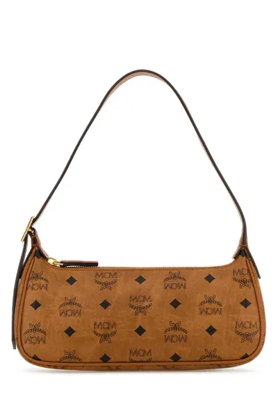 Mcm Printed Canvas Aren Shoulder Bag In Cognac