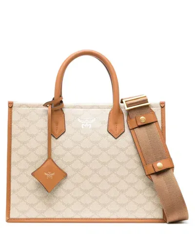 Mcm Medium Himmel Lauretos Tote Bag In Beige