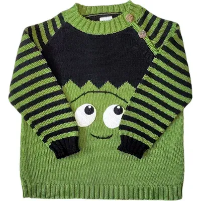 Melange Collection Kids'  Little Monster Halloween Sweater In Green