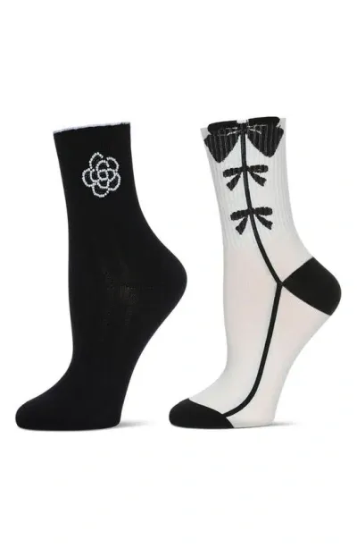 Memoi Assorted 2-pack Crew Socks In Black-nude