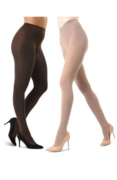 Memoi Assorted 2-pack Flat Knit Tights In Brown/taupe