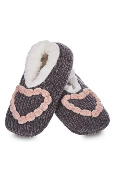 Memoi Cozy Heart Chenille Slipper Socks In Gray