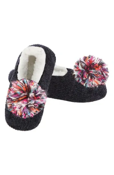 Memoi Cuddly Pompom Chenille Slipper Socks In Black