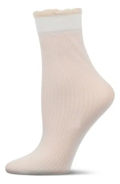 Memoi Rib Ruffle Cuff Barely There Sheer Quarter Socks In Ivory