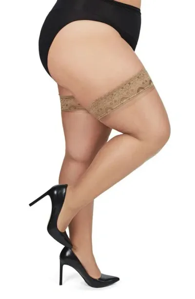 Memoi Sheer Thigh High Stockings In City Beige