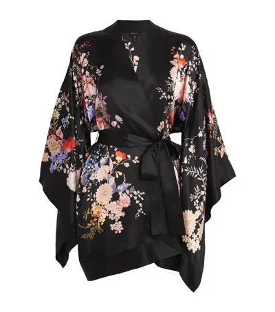 Meng Silk-satin Floral Kimono In Black