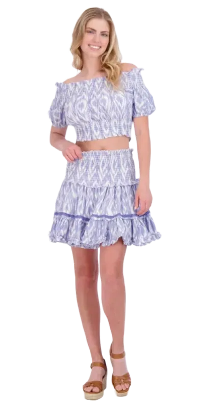 Mer St. Barth Amelie Crop Top And Skirt Set In Blue Ikat