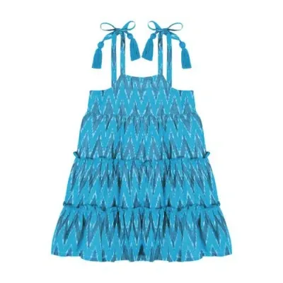 Mer St. Barth Babies'  Bella Shoulder Tie Sundress In Turquoise Ikat