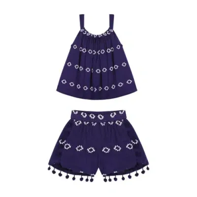 Mer St. Barth Kids'  Colette Top And Short Set In Navy Embroidery