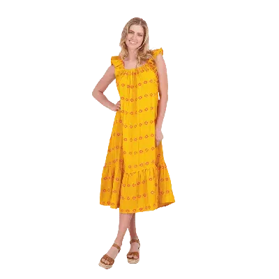 Mer St. Barth Kids'  Eva Ruffle Sundress In Marigold Embroidery