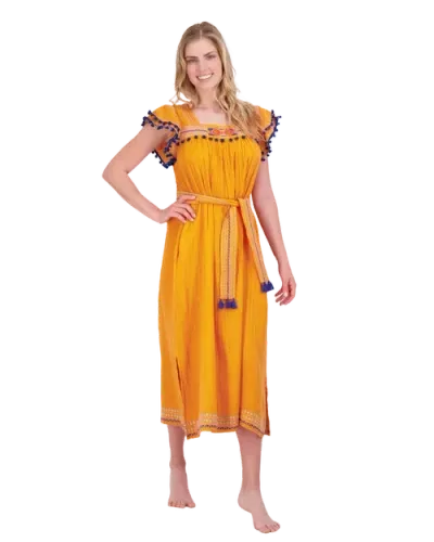 Mer St. Barth Maxi Sandrine Dress In Marigold Embroidery