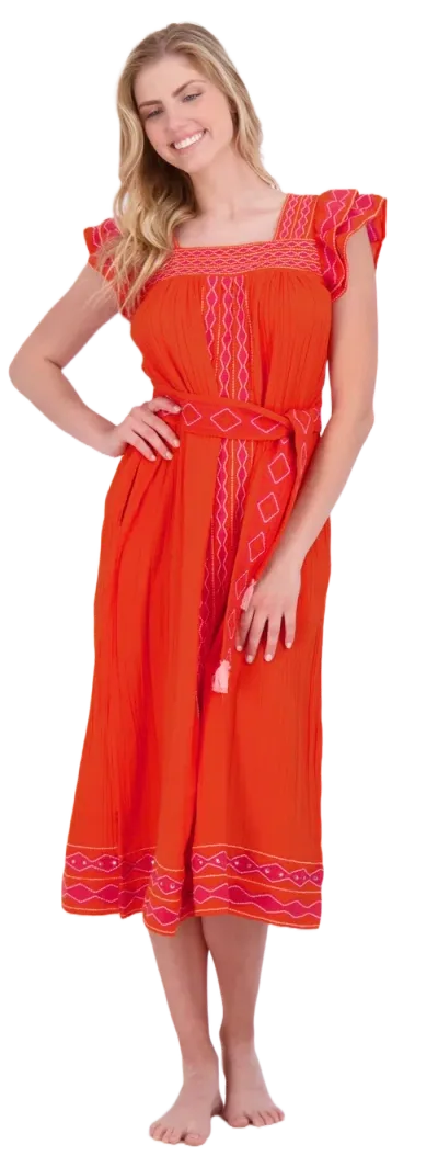 Mer St. Barth Maxi Sandrine Dress In Poppy Embroidery