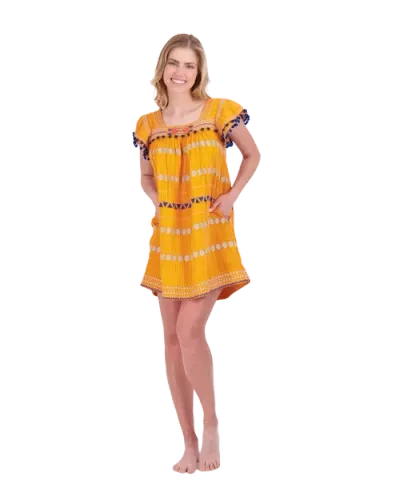 Mer St. Barth Mini Sandrine Dress In Marigold Embroidery