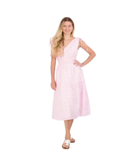 Mer St. Barth Noemie Ruched Shoulder Tie Maxi Dress In Pink